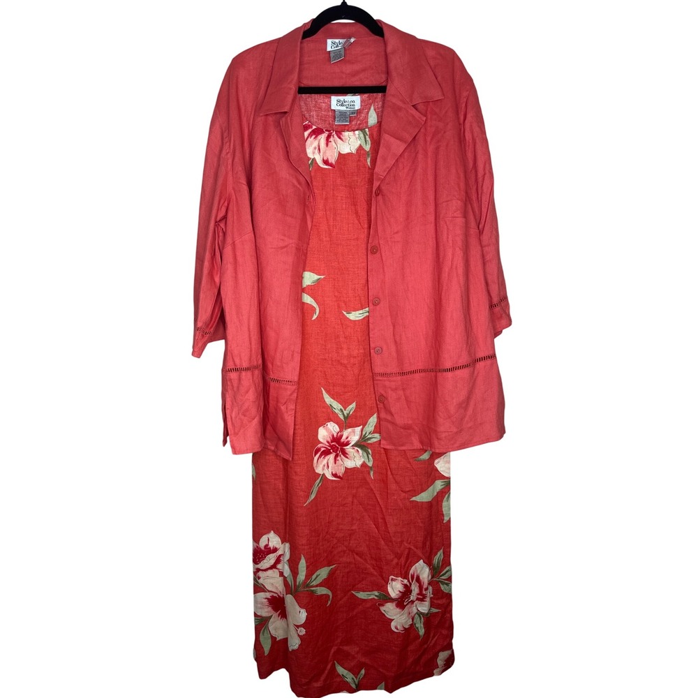Style & Co.‎ NWT 100% Linen Maxi Dress Set Floral Print Tropical Cruise Size 16W